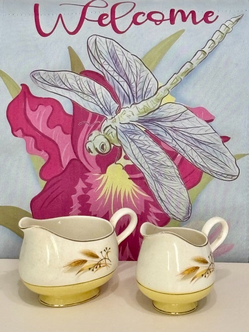MCM "Autumn Gold"/Wheat Gold Trimmed Gravy Boat & Creamer